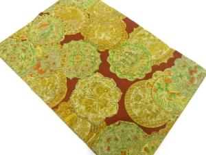 未使用品　縮緬地　絵皿に帆船・花鳥模様　名古屋帯